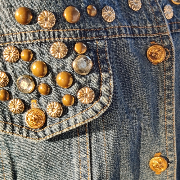 Size SMALL/MEDIUM/LARGE 80s/90s Jeweled Bedazzled Crop Denim Jacket - Picture 8 of 11